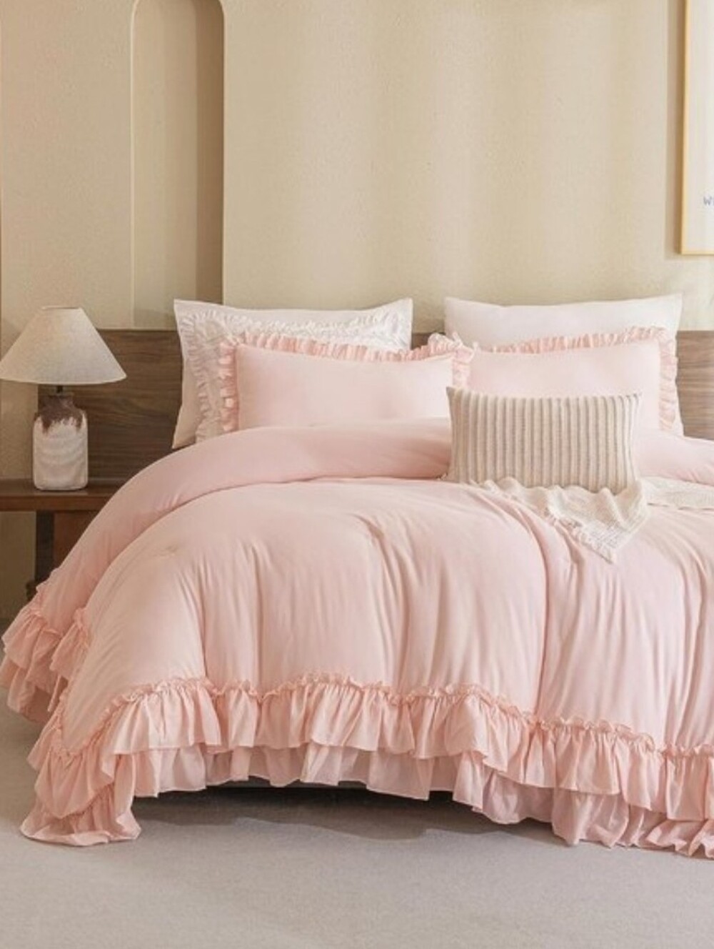 Petal Pink King Size Bed Comforter Set Blush French Shabby Chic Ruffle Bedding